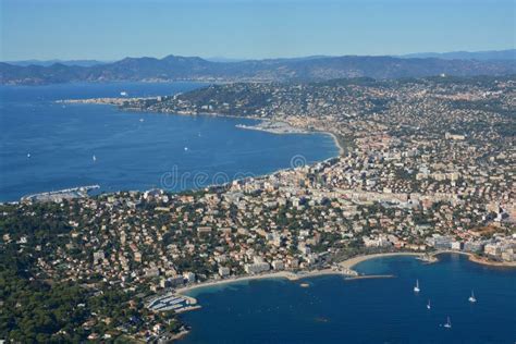 Aerial Panoramic View Of Cannes City Marina And Coast France Stock Photo