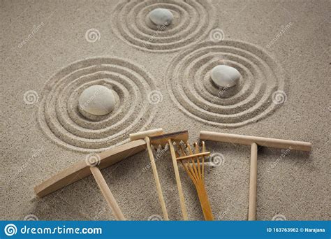 Zen Garden With Stone Of Yin And Yang Top View Stock Photo Image Of