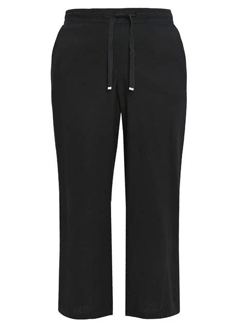 Black Linen Blend Drawstring Trousers Plus Size To