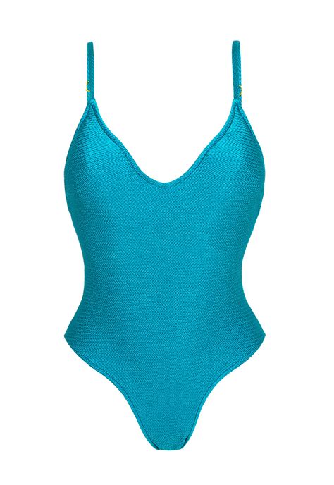 One Piece Swimsuits Blue Textured One Piece Swimsuit Fiorde Hype