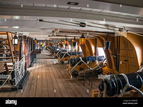 Lower Gun Deck Of Hms Victory At The Portsmouth Historic Dockyard Stock