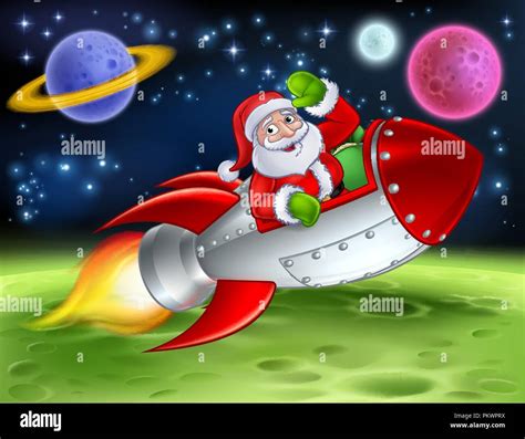 Santa In Space Rocket Cartoon Illustration Stock Vector Image And Art Alamy