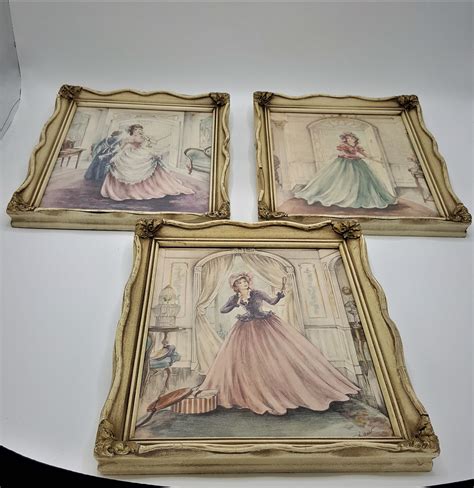 Vintage Framed Victorian Fashion Art Set Of 3 Victorian Women Framed