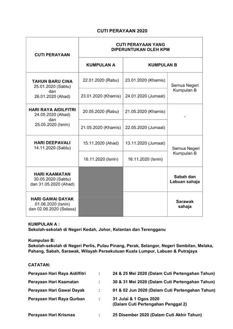 Kalender ini gratis dan tersedia versi pdfnya dan berbagai format lainnya. Takwim Cuti Persekolahan dan Perayaan 2020 | KOLEKSI ...