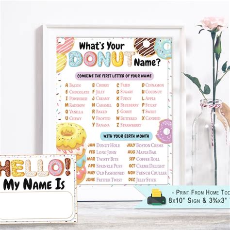 Donut Name Sign Printable Whats Your Donut Name Game Girl Etsy