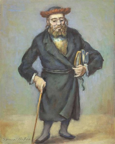 Samuel Heller Rare Judaica Rabbi Oil Painting Jewish Man Holding A