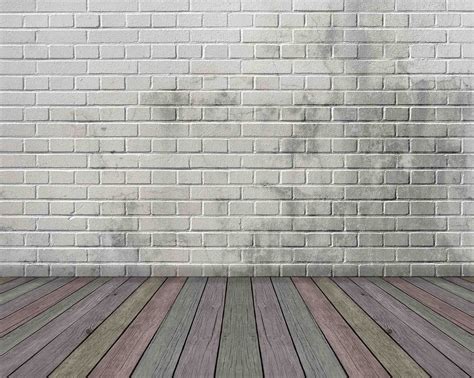 White Brick Wall Texture With Colorful Wood Floor Backdrop