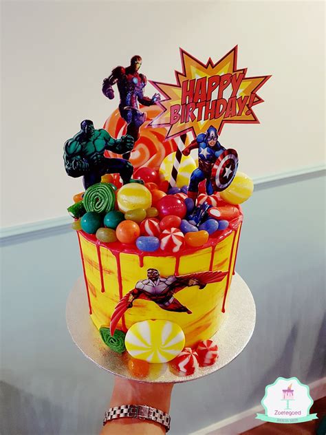 Ant man taking a stand among his fellow superheroes. Marvel Heroes Drip Cake | Superhero birthday cake