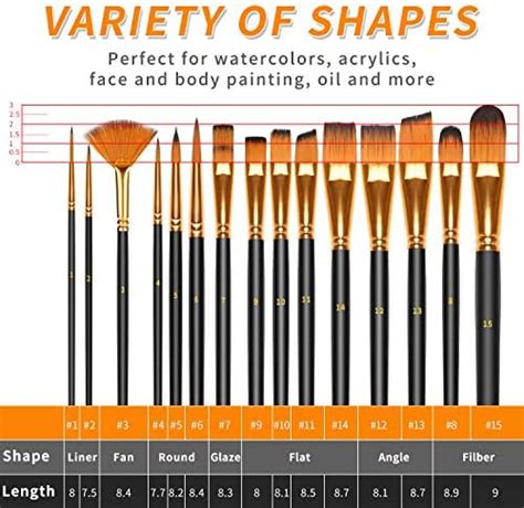 Paint Brush Set With 15 Different Sizes Artist Brushes And 12 Color