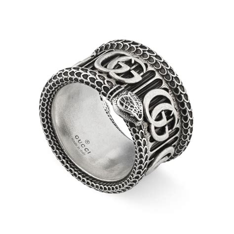 Gucci Sterling Silver Gg Marmont Aged Snake Ring Ybc577201001 Mappin
