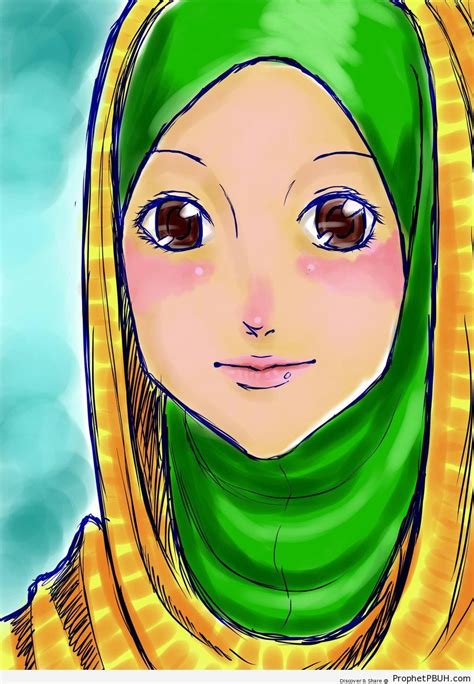 Muslim Girl In Green Hijab Drawings Prophet Pbuh Peace Be Upon Him