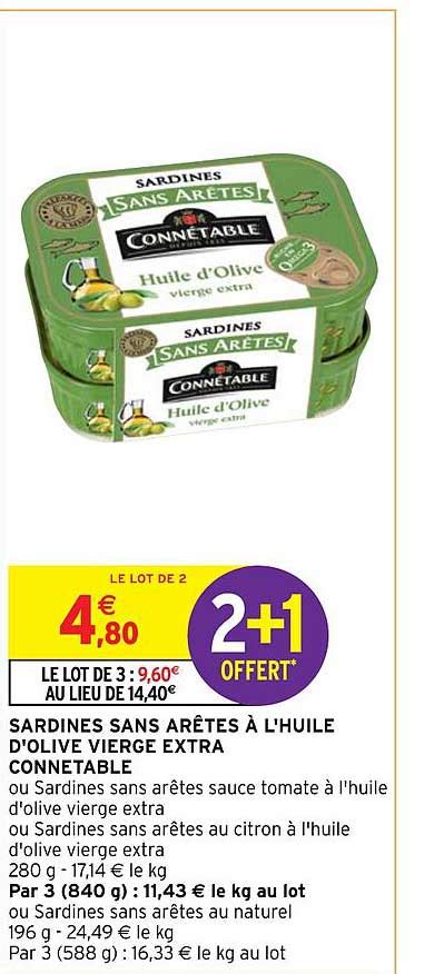 Promo Sardines Sans Arêtes à L huile D olive Vierge Extra Connétable