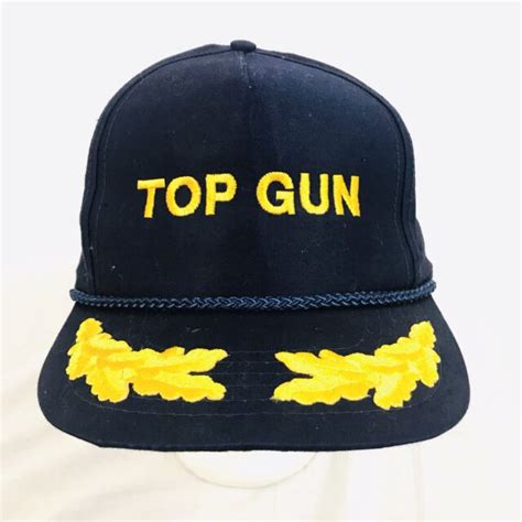 Top Gun Vintage Hat Cap Embroidered Navy Gold Ebay
