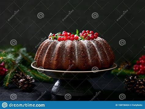 At christmas time garnish with holly. Christmas Home Baked Chocolate Bundt Cake Stock Photo - Image of bread, gourmet: 158730424