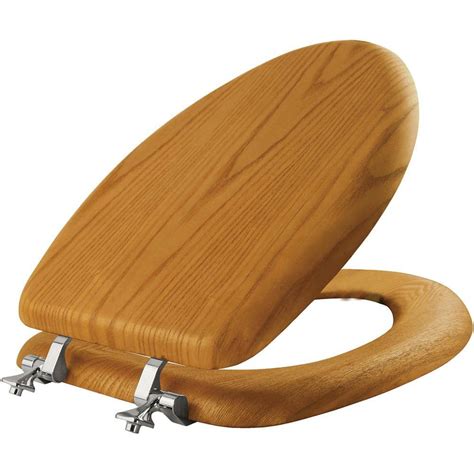 Mayfair Elongated Closed Front Wood Toilet Seat In Natural Oak With Chrome Hinge CP