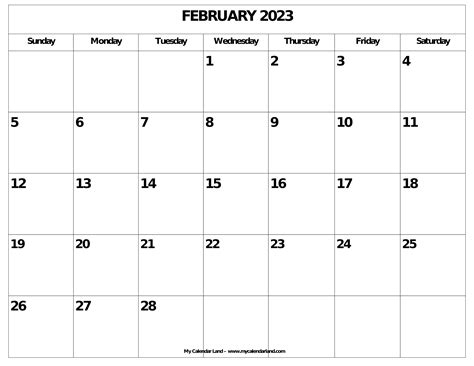 February 2023 Calendar My Calendar Land