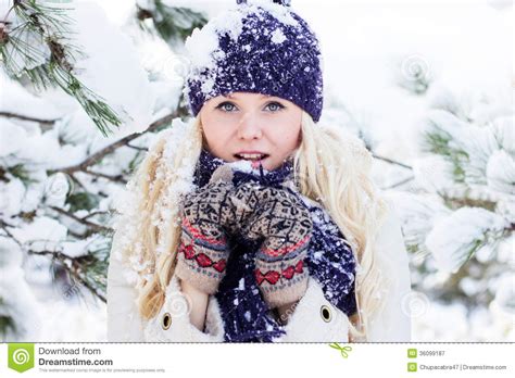 Winter Woman Playing With Snow Stock Image Image Of Happy Outdoor