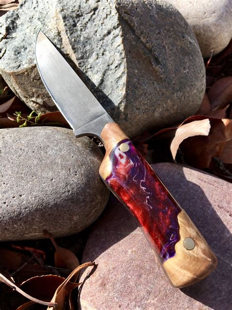 Handmade Knife With Maple And Red Resin Handle Full Flat Grind And