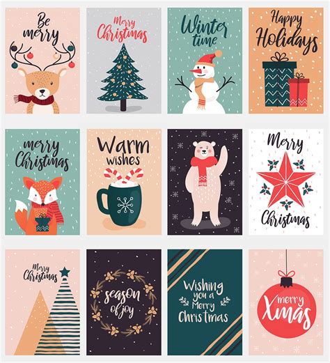 60% off holiday cards, announcements & invitations when you buy 60 or more shop now > use code: Set of flat modern hand drawn Christmas greeting cards on Behance