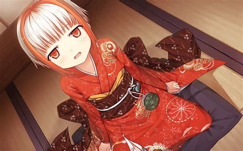 Monobeno Red Kimono Characters Art Visual Novel Hd Wallpaper Peakpx