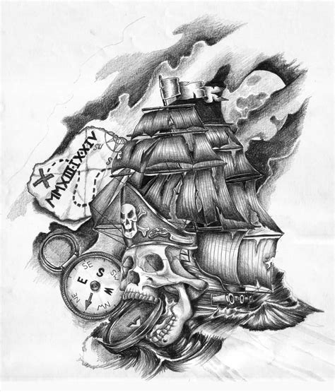Pirate Flag Tattoo Drawing Pirate Art State Art Print Pirate Maps Large Artwork Original Drawing