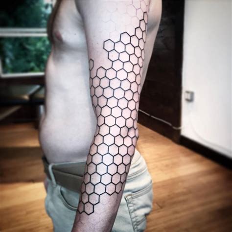 Hexagon Pattern Tattoo On The Left Arm