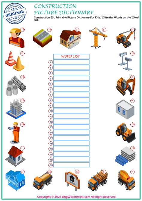Construction Printable English Esl Vocabulary Worksheets Engworksheets