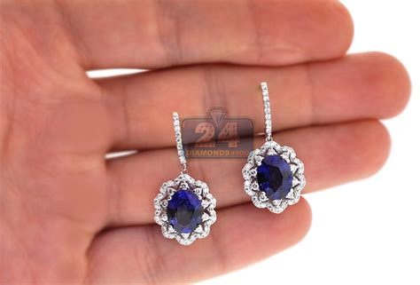 Hoop earrings also get an upgrade with adornments like mixed charms, beads and diamonds. Womens Sapphire Diamond Drop Earrings 14K White Gold 6.88 ct