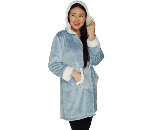 Cuddl Duds Frosted Fleece Zip Up Robe With Sherpa Trim