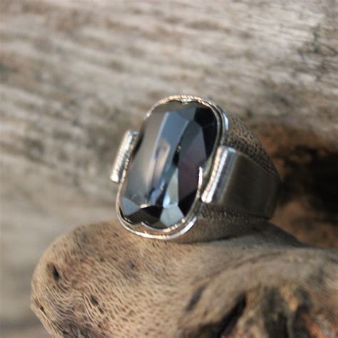 Mens Heavy Hematite Ring Navajo Native American Signed Jp Sterling