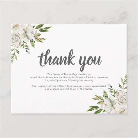 Personalized Funeral Thank You Note Behreavement Card Zazzleca
