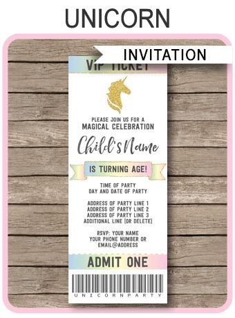 unicorn ticket invitations template unicorn theme
