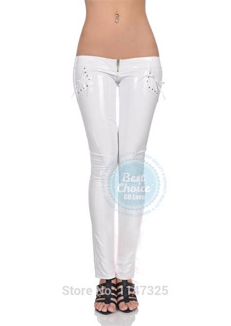 Meise 2017 New Fashion Low Waist Super Sexy Faux Leather And Glossy Pvc Pants Low Waist Bandage