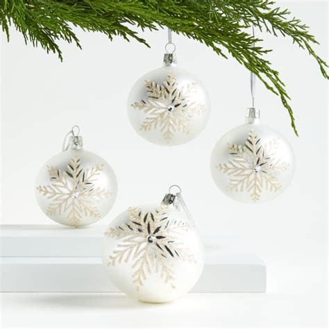 Silver Glitter Snowflake Ball Christmas Tree Ornaments Set Of 4
