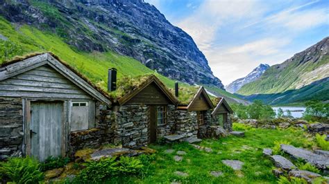 Houses Mountains Norway Noruega Europe Architecture Edifice