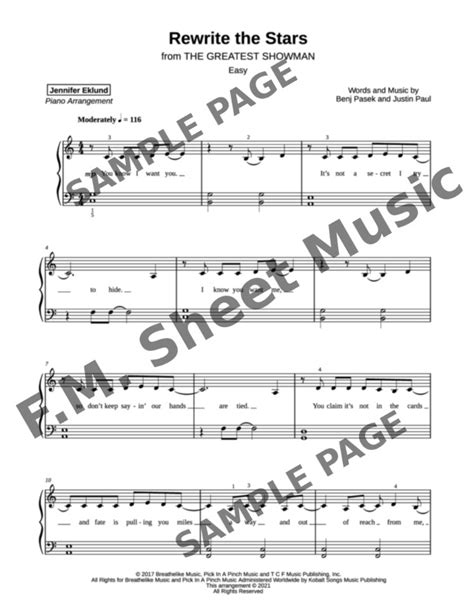 Rewrite The Stars Easy Piano By The Greatest Showman Fm Sheet Music Pop Arrangements By