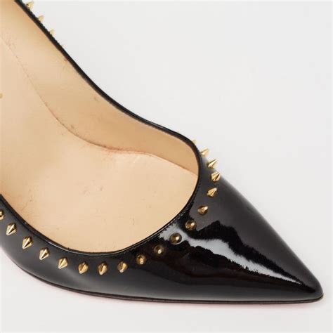 Christian Louboutin Black Patent Leather Anjalina Pumps Size 375 For