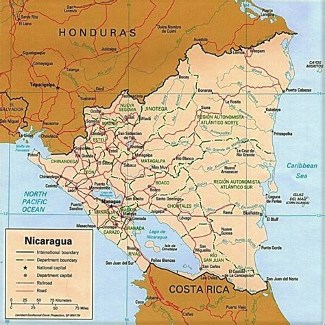 Mapa de Nicaragua Político Físico Imprimir Colorear 2023