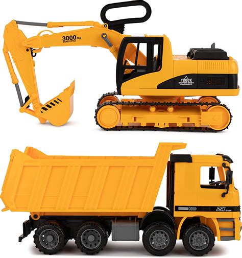 Excavator And Dump Truck Toy For Kids Set Of 2 Moveable Claw