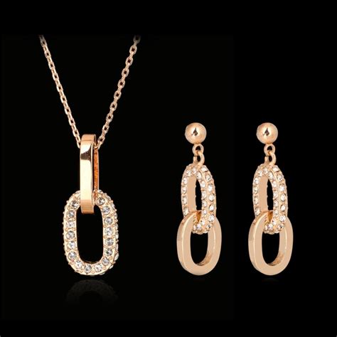 DFS AAA Cubic Zirconia Necklaces Pendants Drop Earrings Rose Gold Color Crystal Wedding