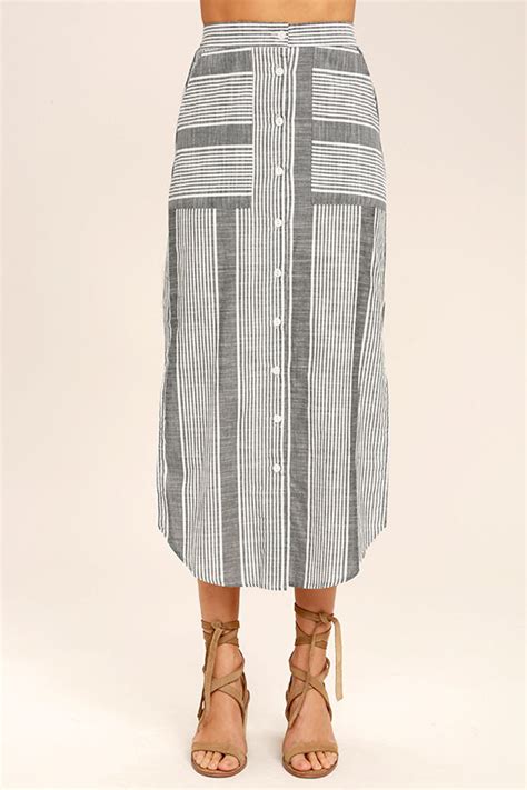 Lovely Grey Skirt Striped Skirt Midi Skirt Button Up Skirt 4900