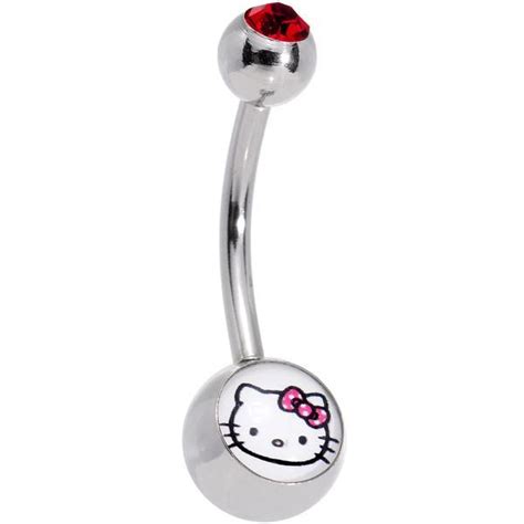 Officially Licensed Hello Kitty Red Gem Pink Polka Dot Bow Belly Ring