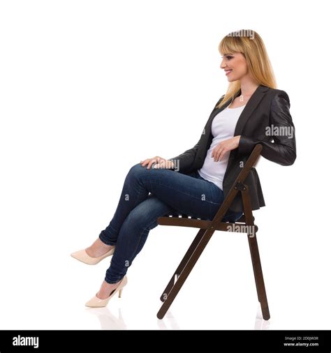 Woman Sitting Chair Side View Isolated Hi Res Stock Photography And