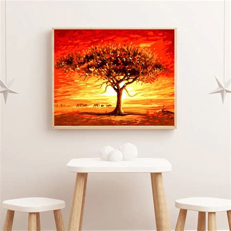 Frameless Tree Diy Oil Painting Pictures By Numbers On Canvas Wall Pictures Art For Living Room