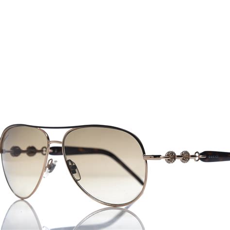 Gucci Crystal Aviator Marina Chain Sunglasses Gg 4239 N S Gold Havana