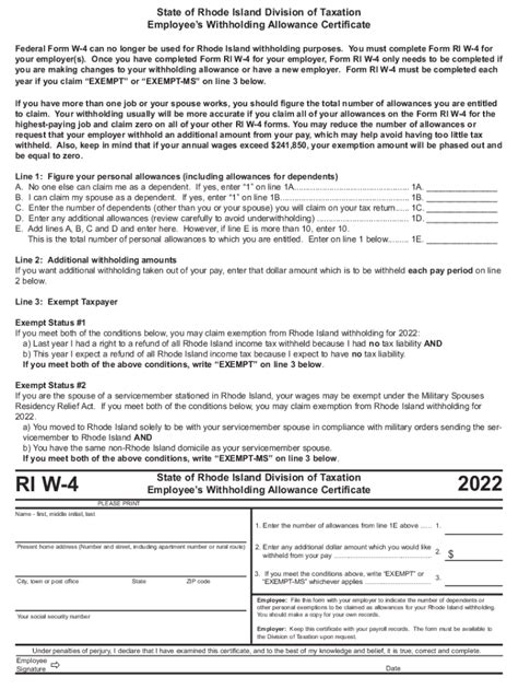 Rhode Island Withholding Fill Out And Sign Online Dochub