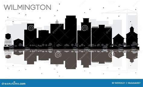 Wilmington City Skyline Black And White Silhouette. Cartoon Vector