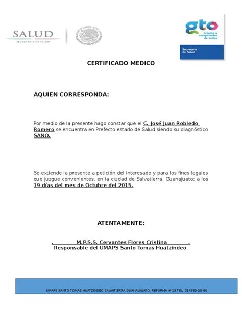 Modelo De Certificado Medico De Buena Salud En Ingles Financial Report