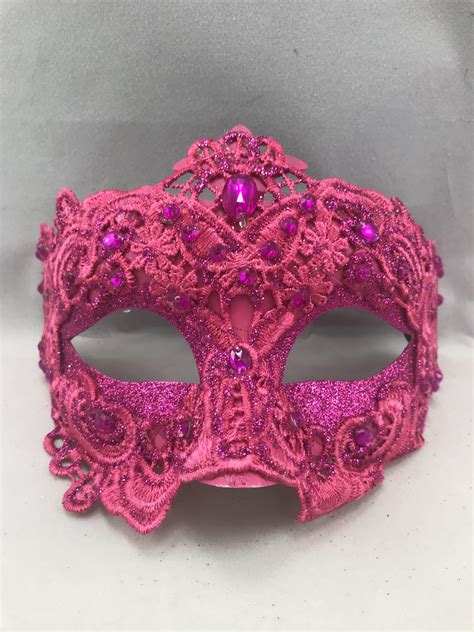Glitter Lace Mask Hot Pink Maskarade New Orleans Best Mask Store Imported Mask Handmade