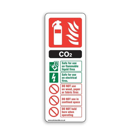 Co2 Fire Extinguisher Id Sign 75mm X 200 Adhesive Sticker 5 X Pack